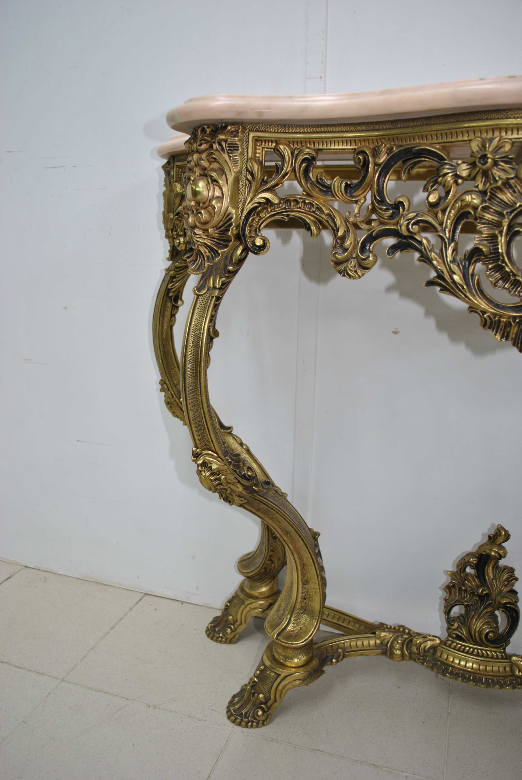 Gran consola de bronce tapa mármol - Imagen 5