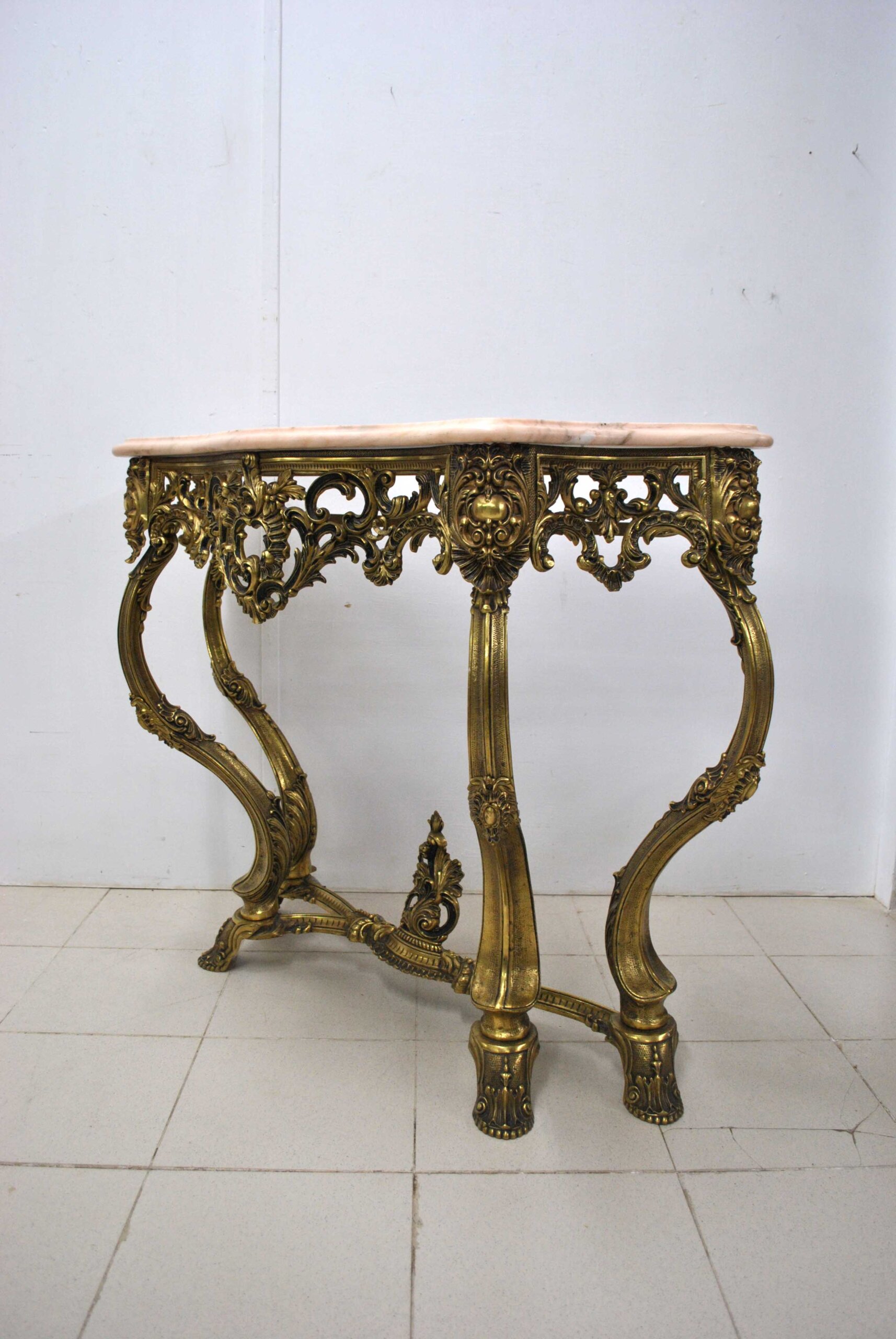 Gran consola de bronce tapa mármol - Imagen 6