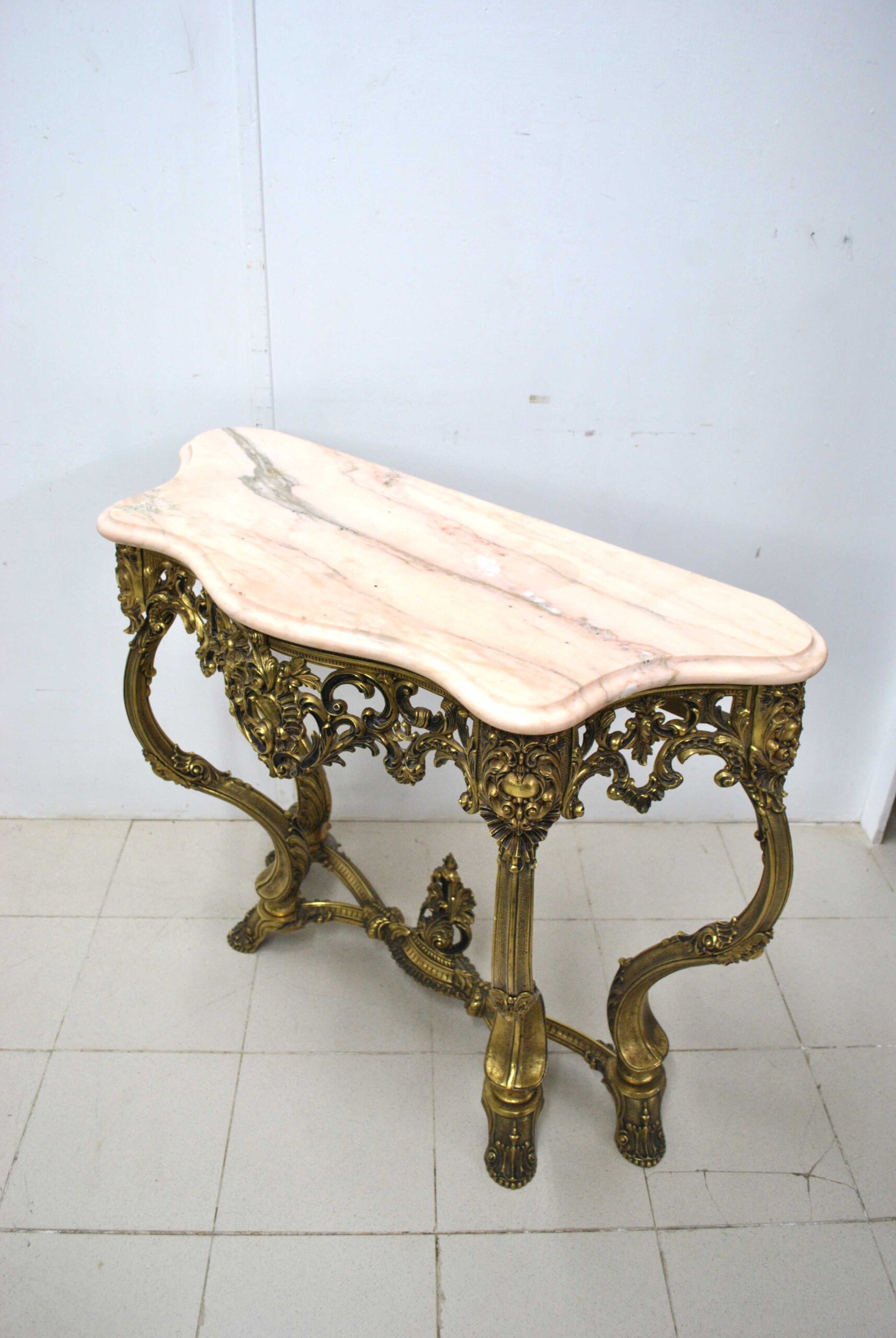 Gran consola de bronce tapa mármol - Imagen 7