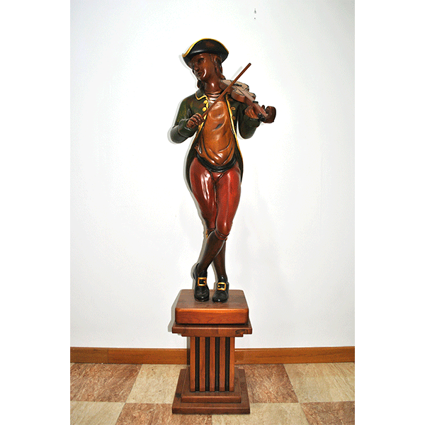Escultura madera tallada violinista
