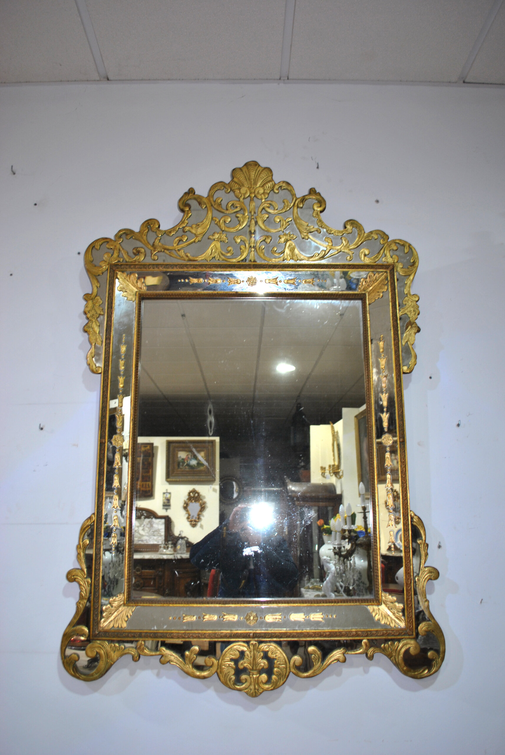 Espejo antiguo Luis XV oro - Imagen 3