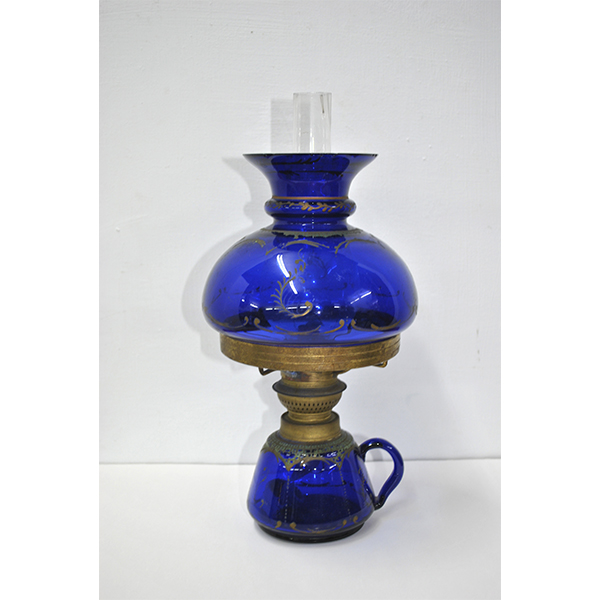 Quinqué antiguo cristal azul cobalto