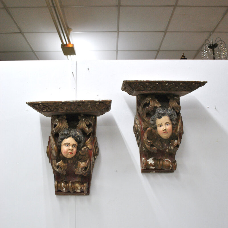 Pareja de ménsulas barrocas madera tallada