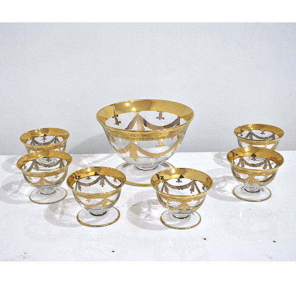 Juego de macedonia cristal y oro