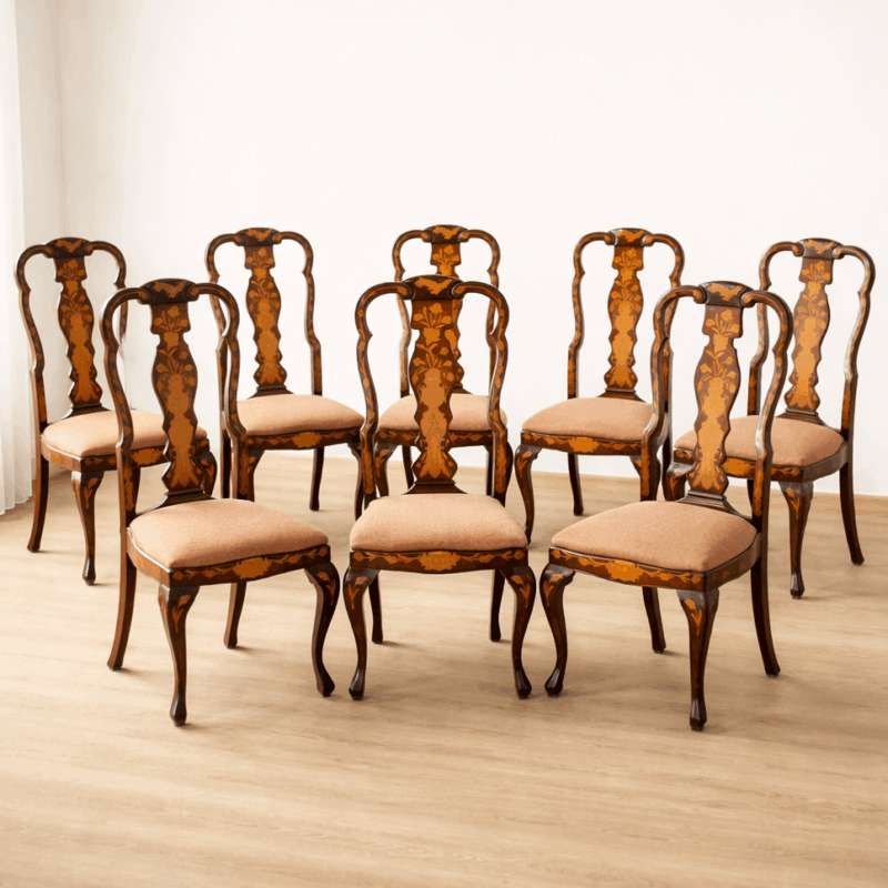 Juego de 8 sillas antiguas marquetería