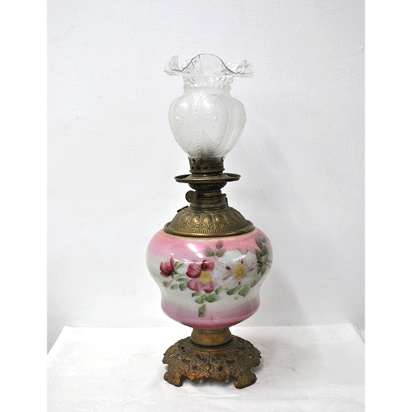 Quinqué antiguo base porcelana floral