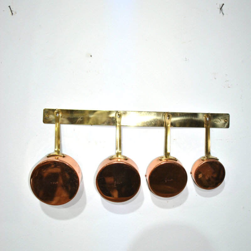 Juego cazos de cobre soporte latón
