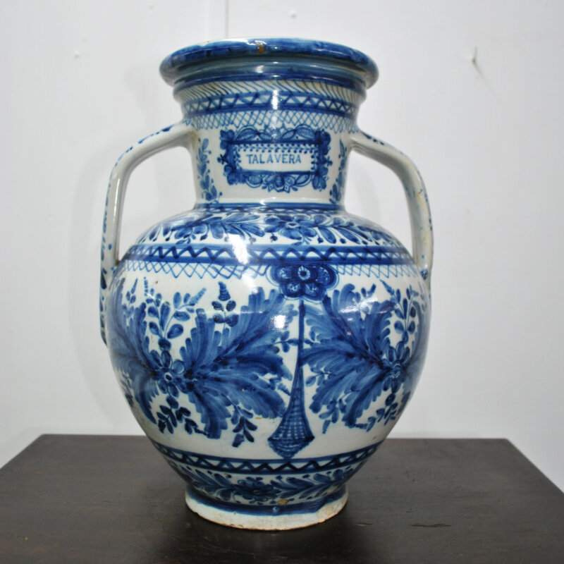 Gran jarrón de Cerámica Talavera azul