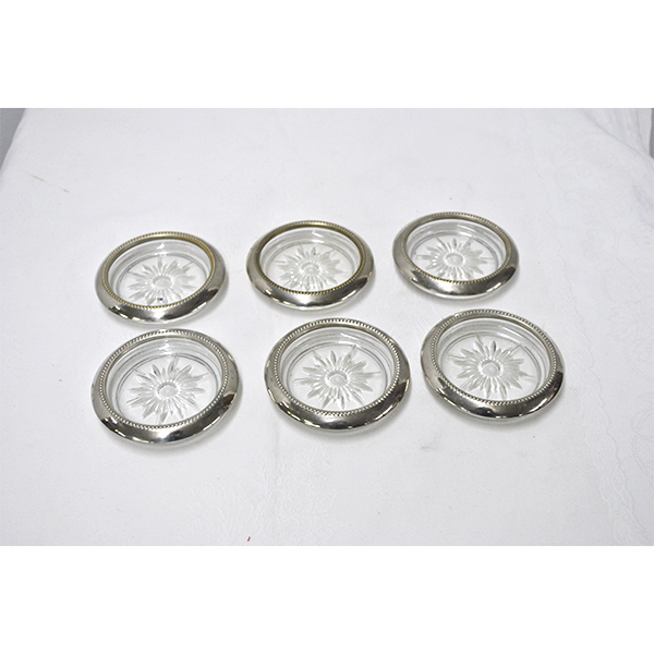 Juego 6 posavasos de cristal y plata