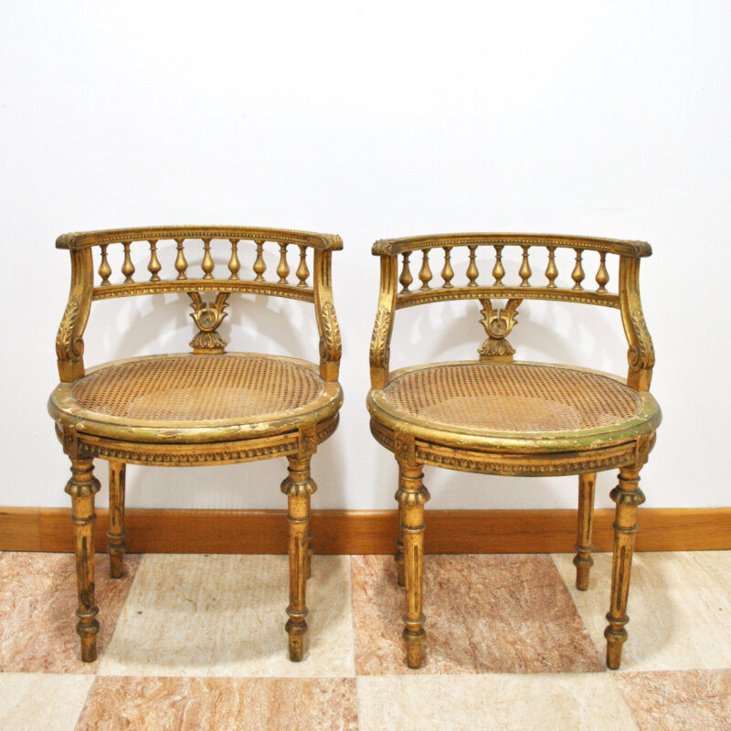 Sillones antiguos Luis XVI oro y asientos enea