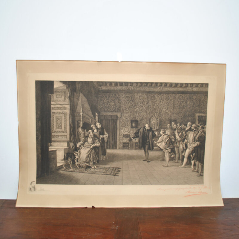 Grabado firmado Morales escena cortesana
