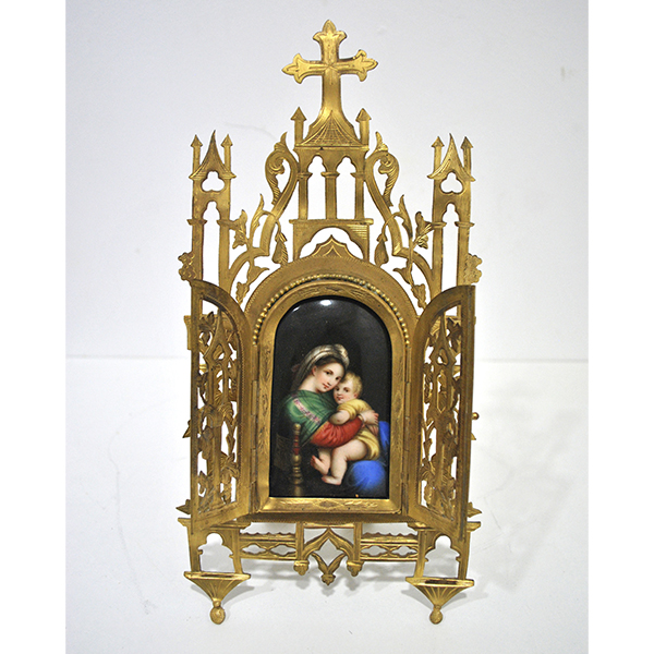 Retablo capilla bronce y esmalte Virgen