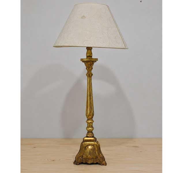 Lámpara mesa pie dorado madera