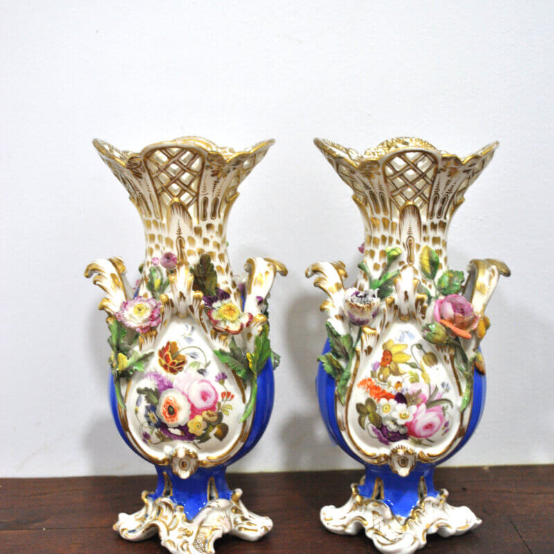 Pareja jarrones porcelana Viejo Paris