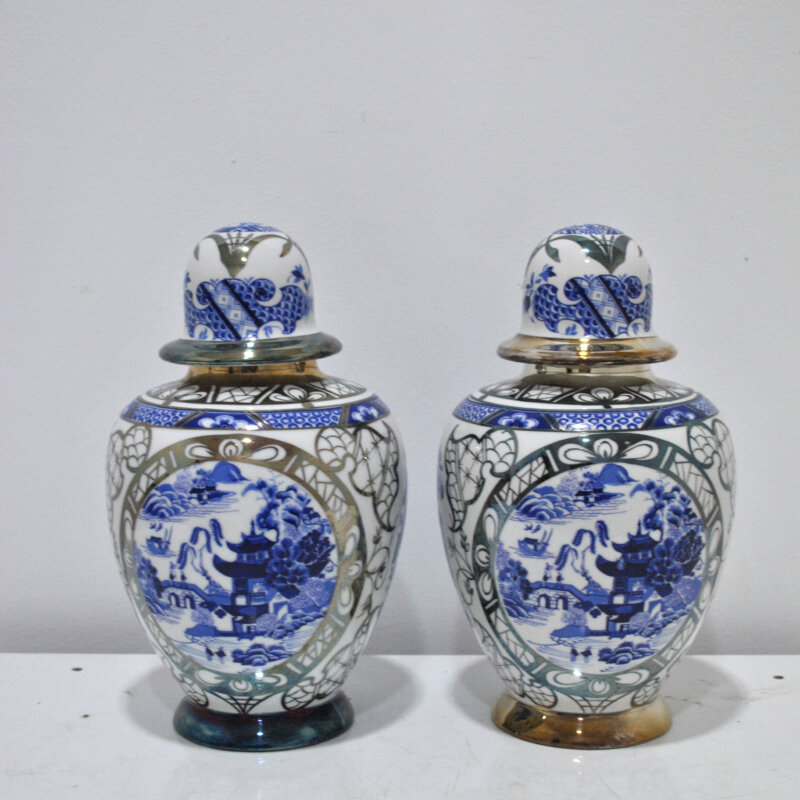 Pareja de tibores porcelana Bohemia