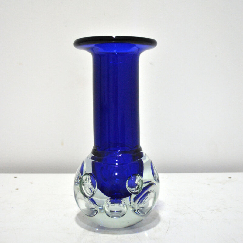 Jarrón cristal bohemia azul burbujas