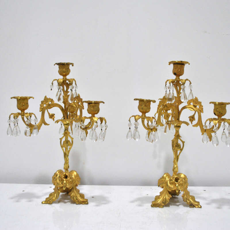 Candelabros de bronce lágrimas cristal
