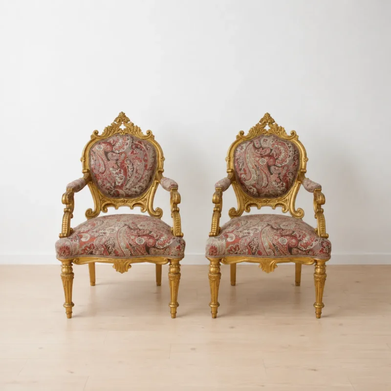 Sillones Luis XV oro tapicería cachemir