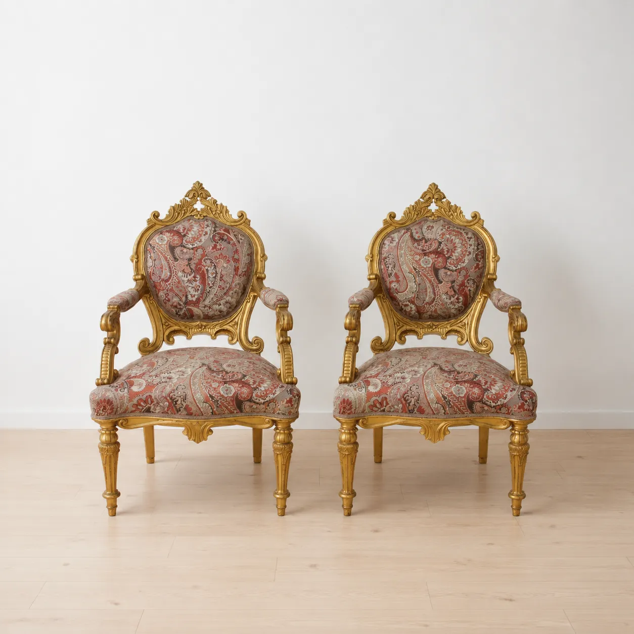 Sillones Luis XV oro tapicería cachemir