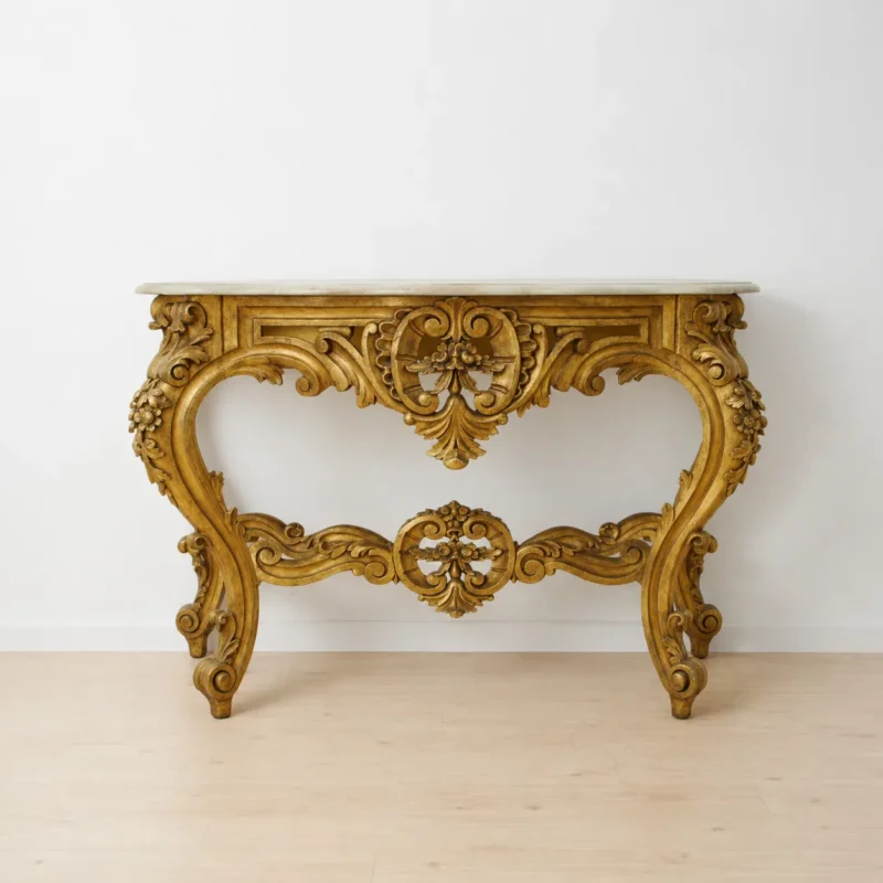 Consola Isabelina oro tapa mármol