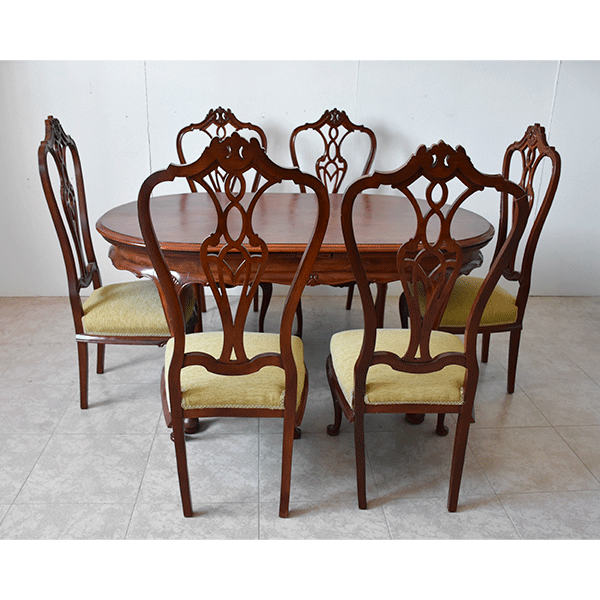 Conjunto de comedor Chippendale con mesa extensible y 6 sillas