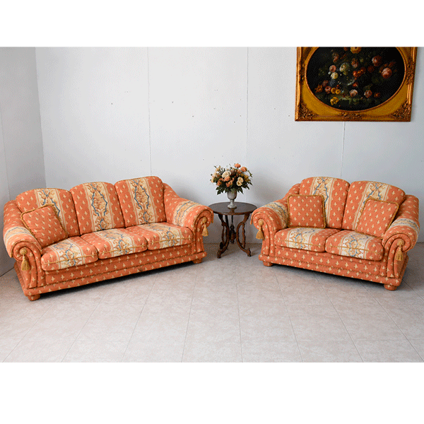 Conjunto sofá 3 y 2 tapizado coral y beige