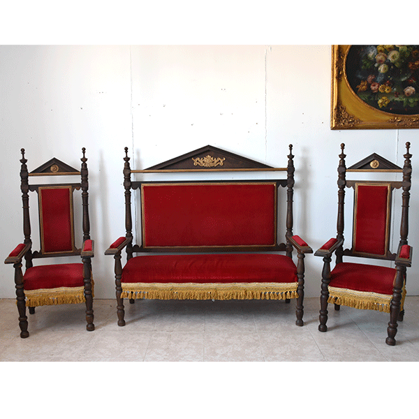 Conjunto tresillo antiguo terciopelo rojo