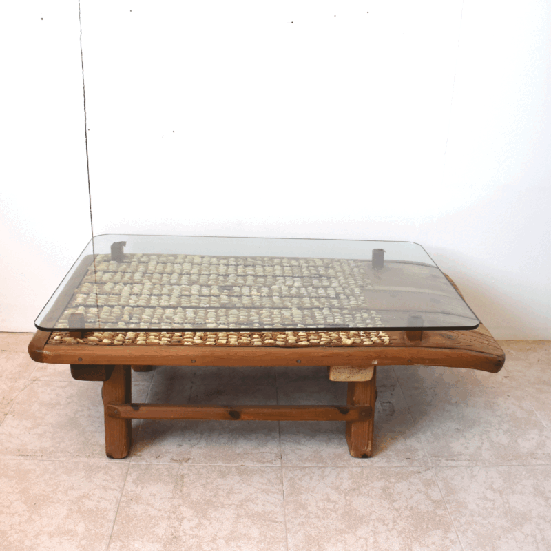 Mesa de centro madera con trilla y cristal