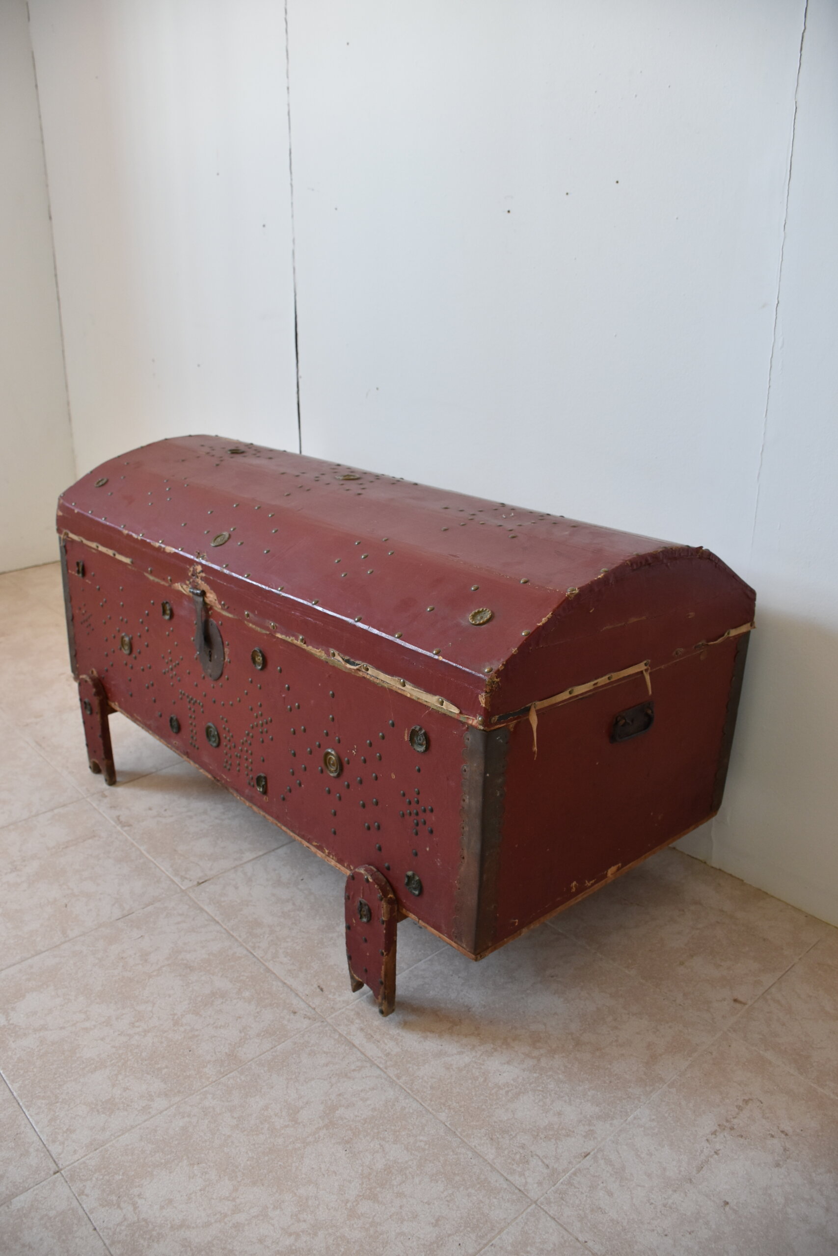 Arcón antiguo rojo madera policromada - Imagen 6