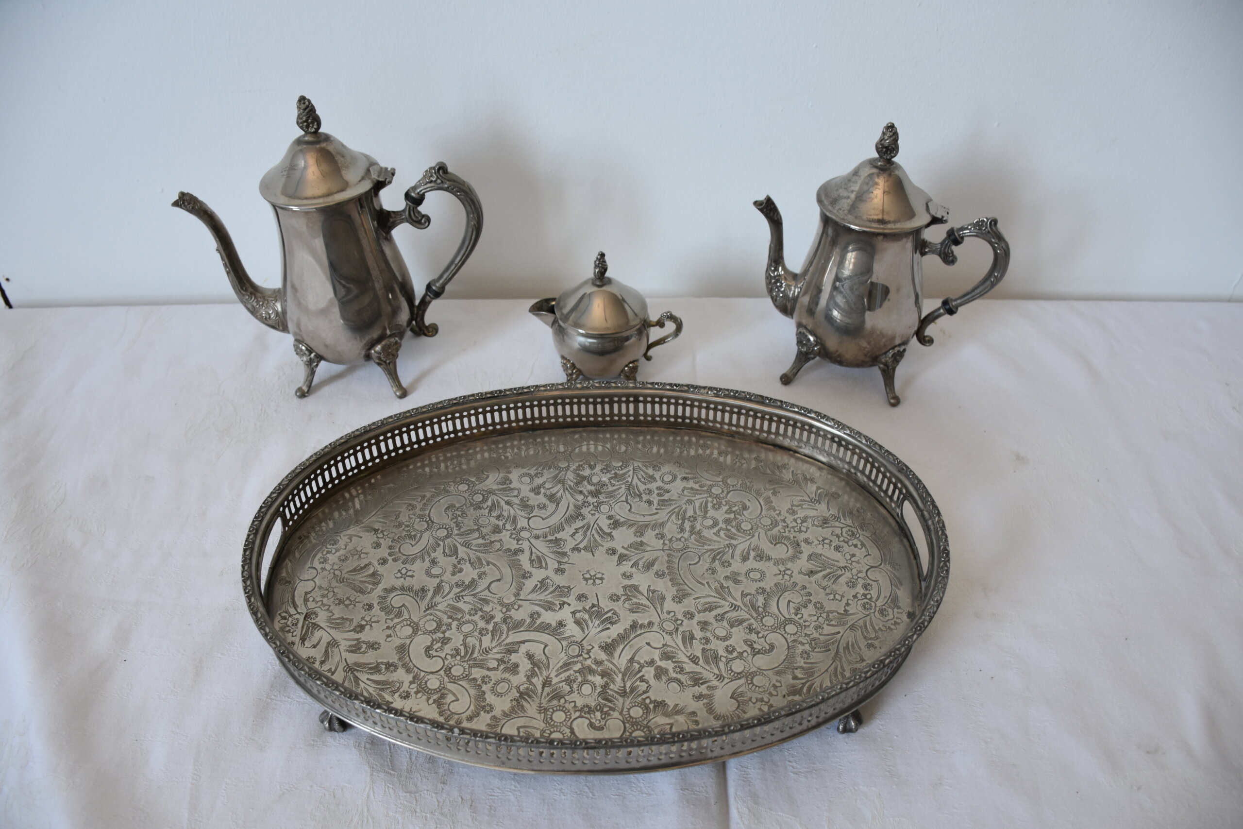 Juego de café y té antiguo en alpaca plateada - Imagen 3