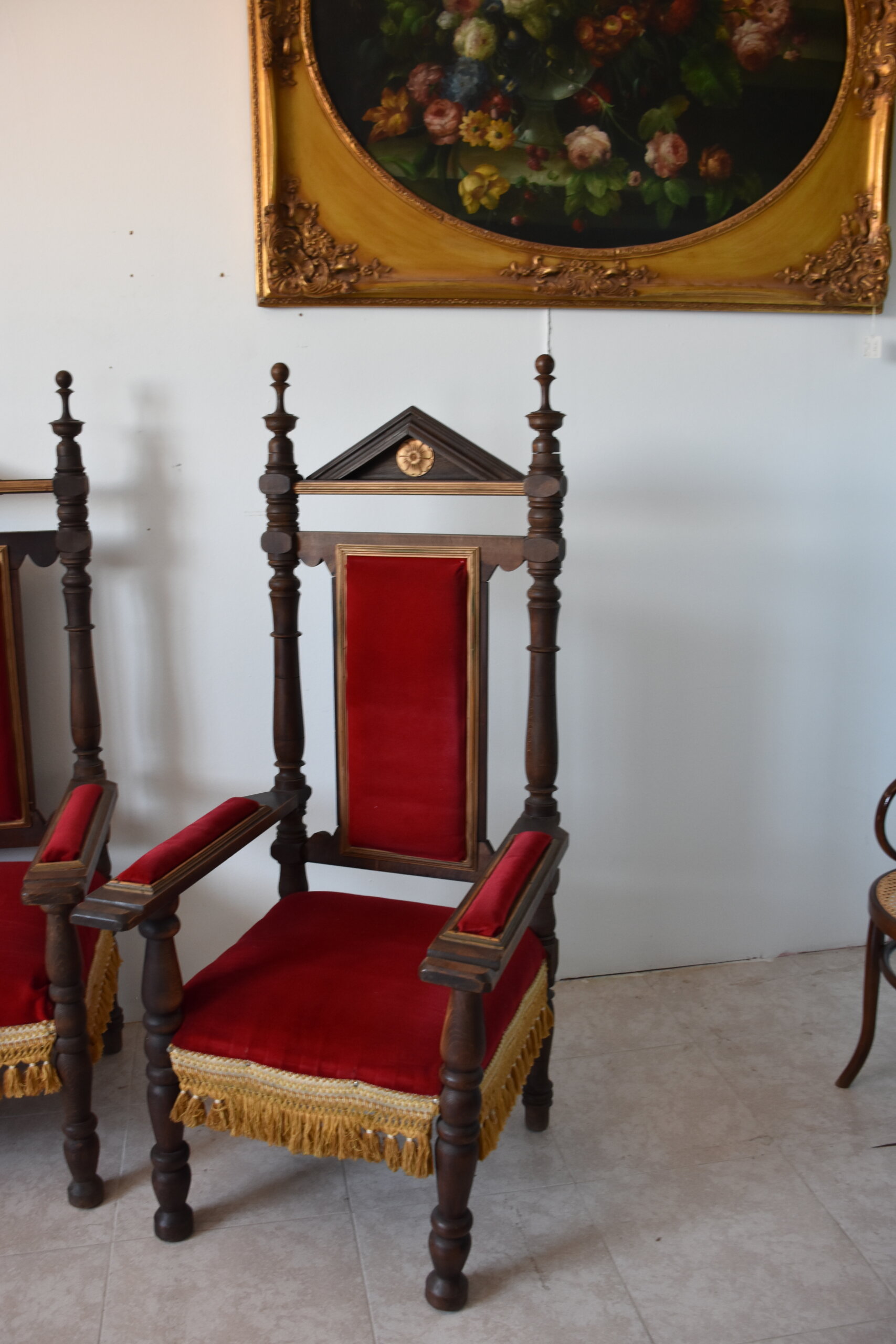 Conjunto tresillo antiguo terciopelo rojo - Imagen 3