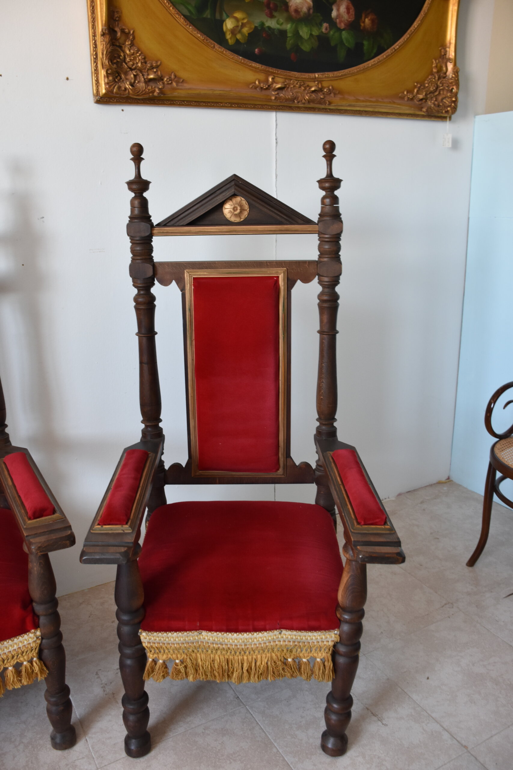 Conjunto tresillo antiguo terciopelo rojo - Imagen 4