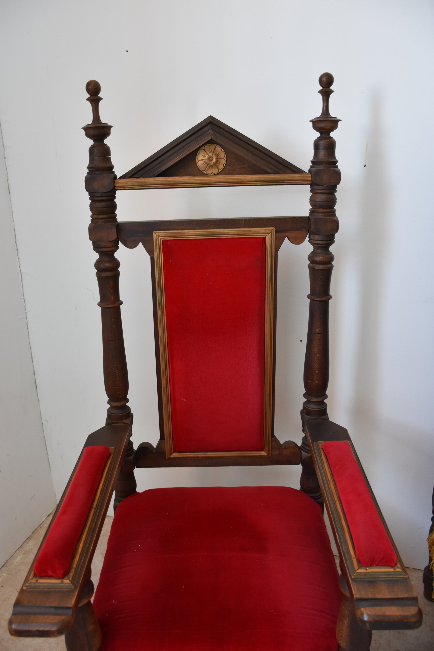 Conjunto tresillo antiguo terciopelo rojo - Imagen 12