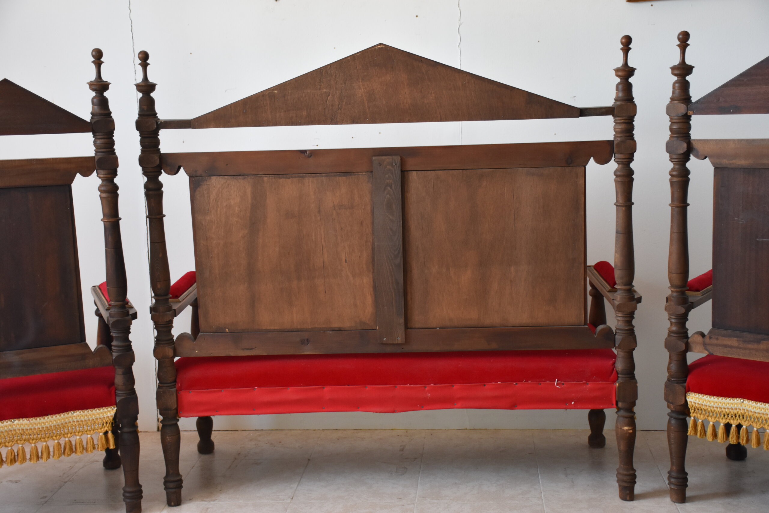 Conjunto tresillo antiguo terciopelo rojo - Imagen 14