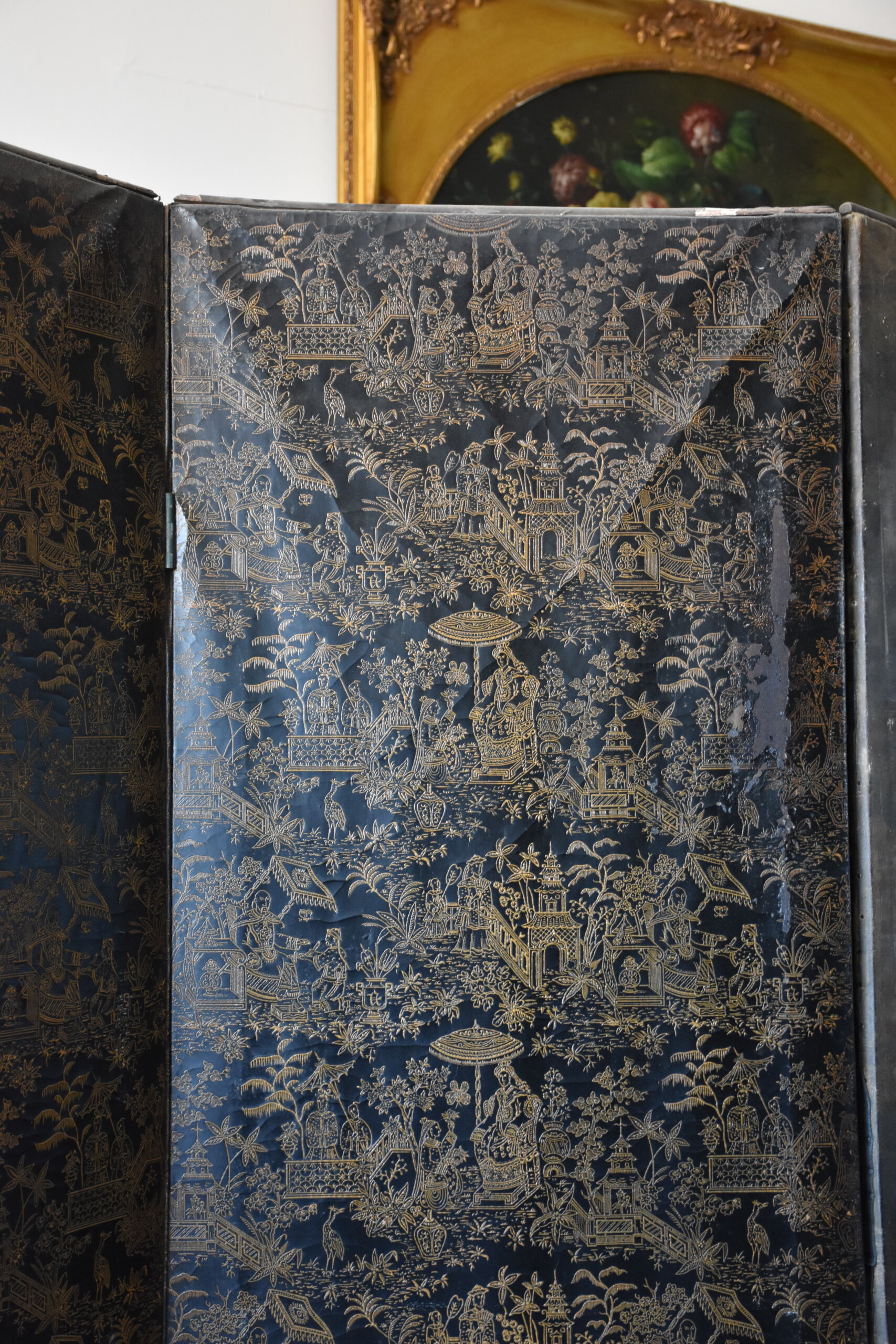 Biombo antiguo pintado al óleo - Imagen 21