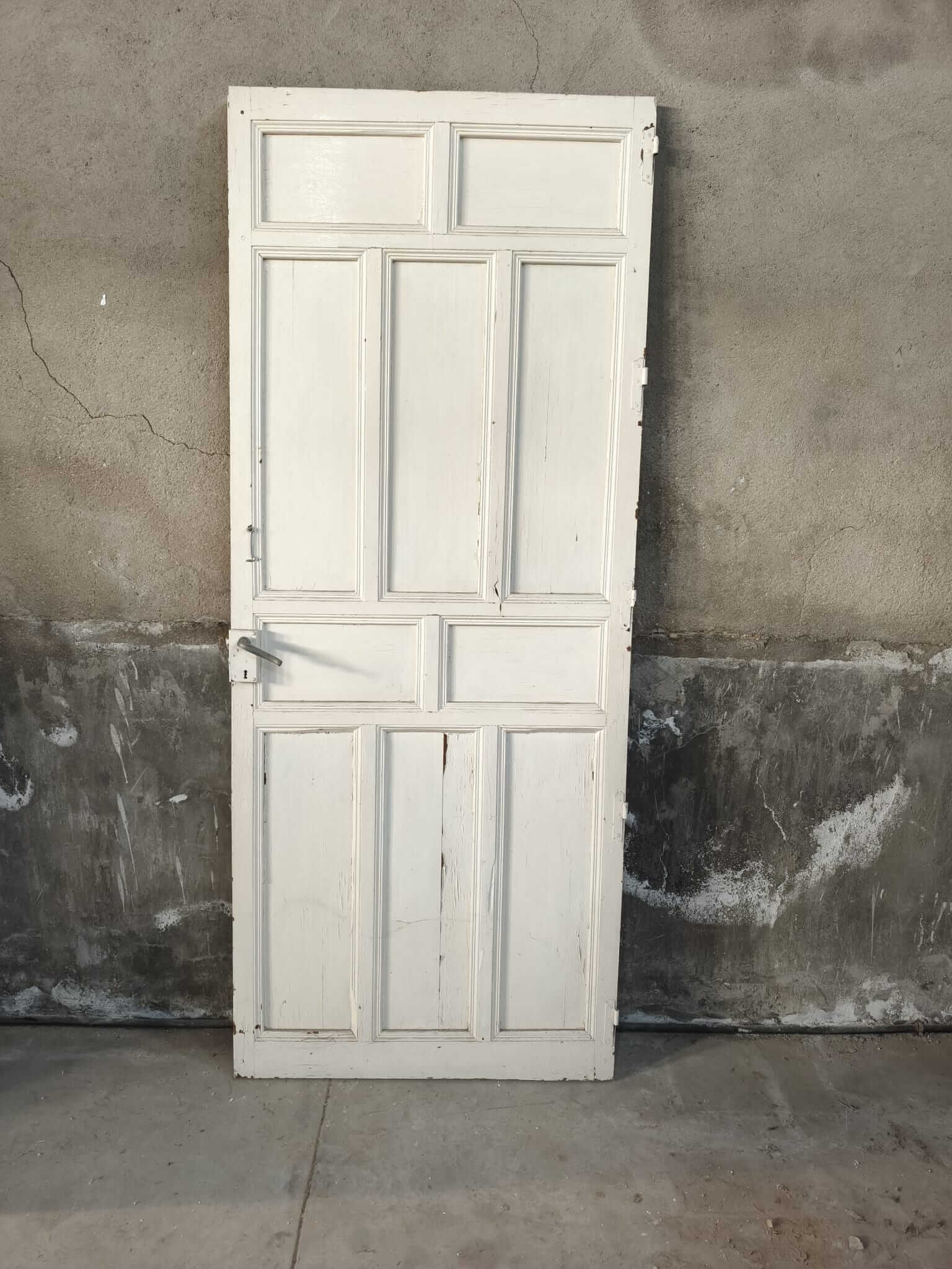 Pareja de puertas antiguas madera blanca cuarterones - Imagen 3