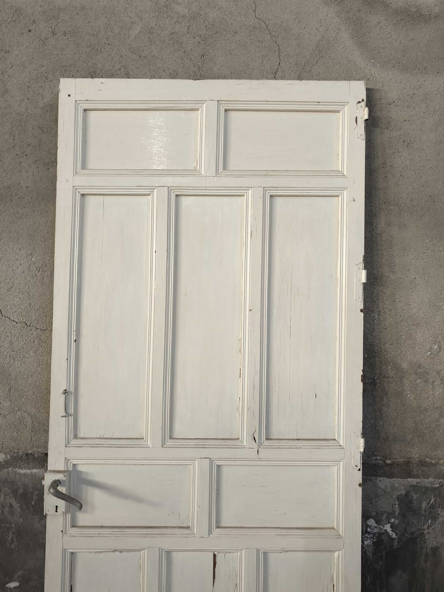 Pareja de puertas antiguas madera blanca cuarterones - Imagen 6