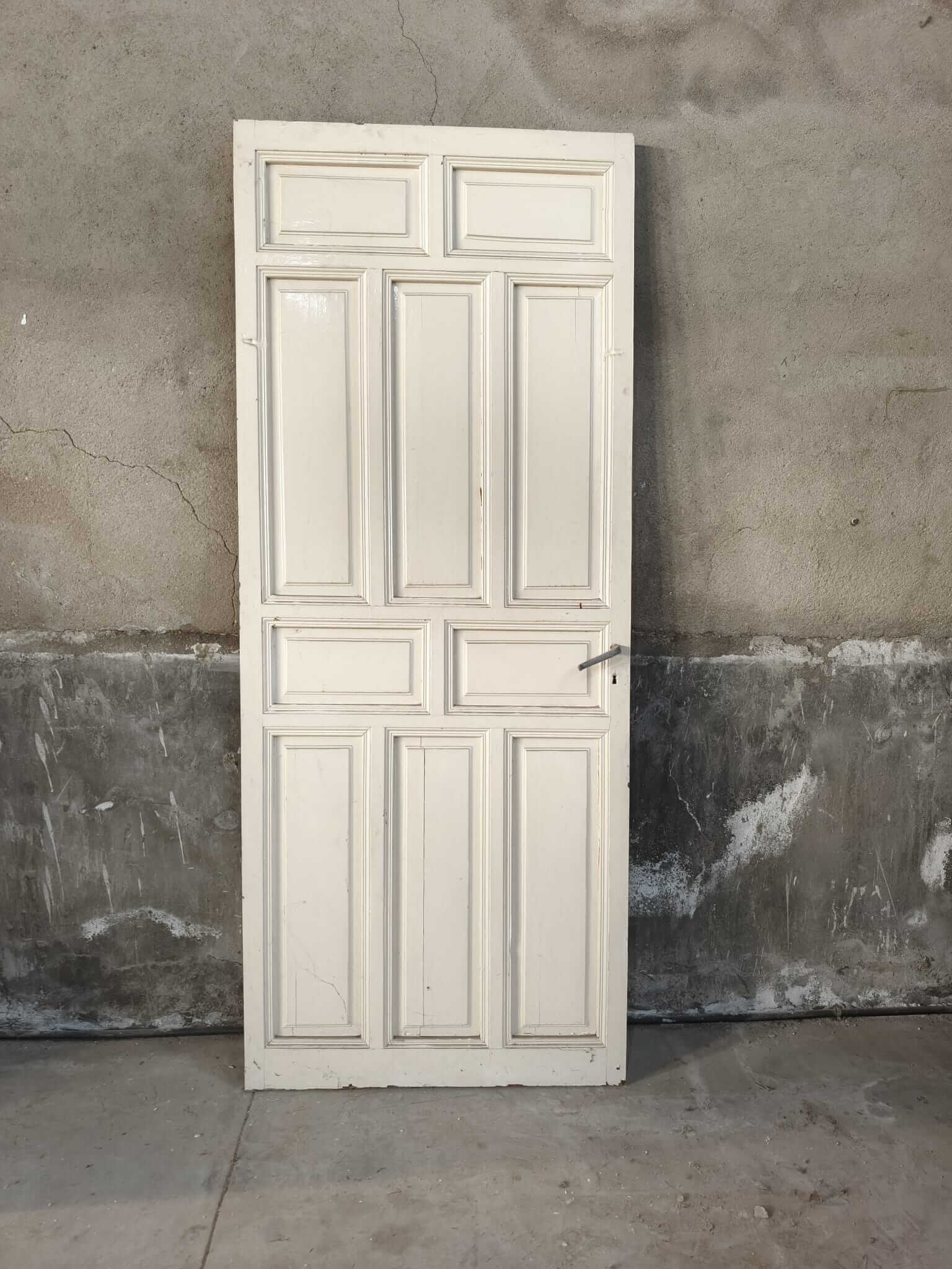 Pareja de puertas antiguas madera blanca cuarterones - Imagen 4