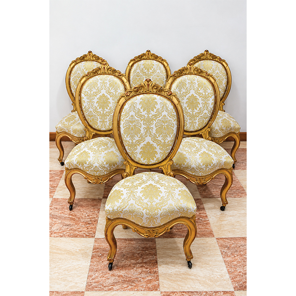 Conjunto 6 sillas Isabelinas pan de oro