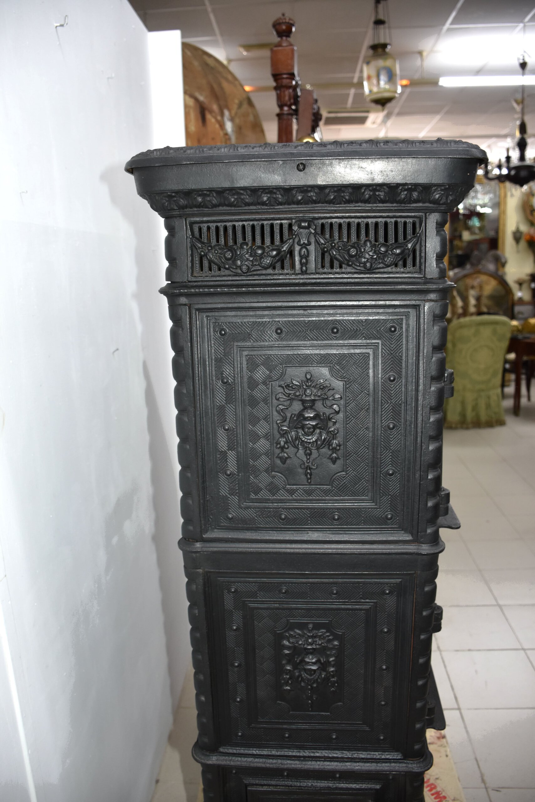 Gran estufa antigua horno hierro fundido 134 cm - Imagen 11