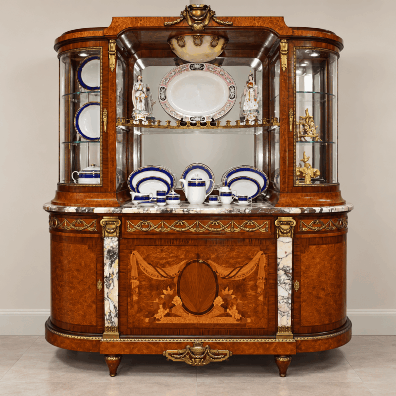 Gran aparador estilo Imperio con vitrina