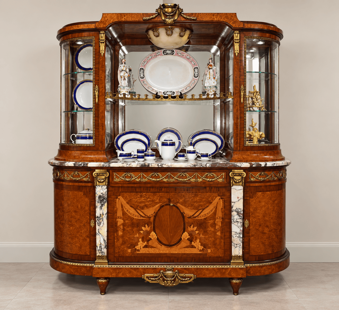 Gran aparador estilo Imperio con vitrina