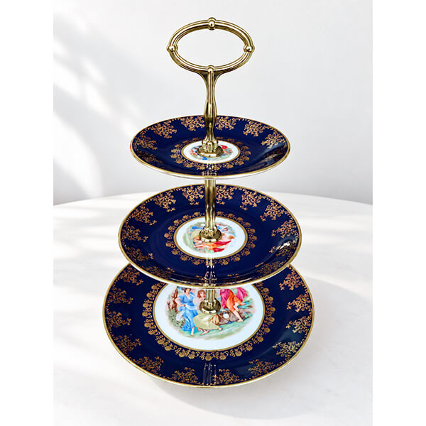 Centro de mesa o frutero porcelana azul cobalto