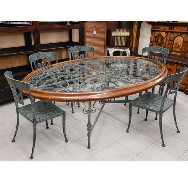 Conjunto gran mesa de forja y juego de 6 sillas